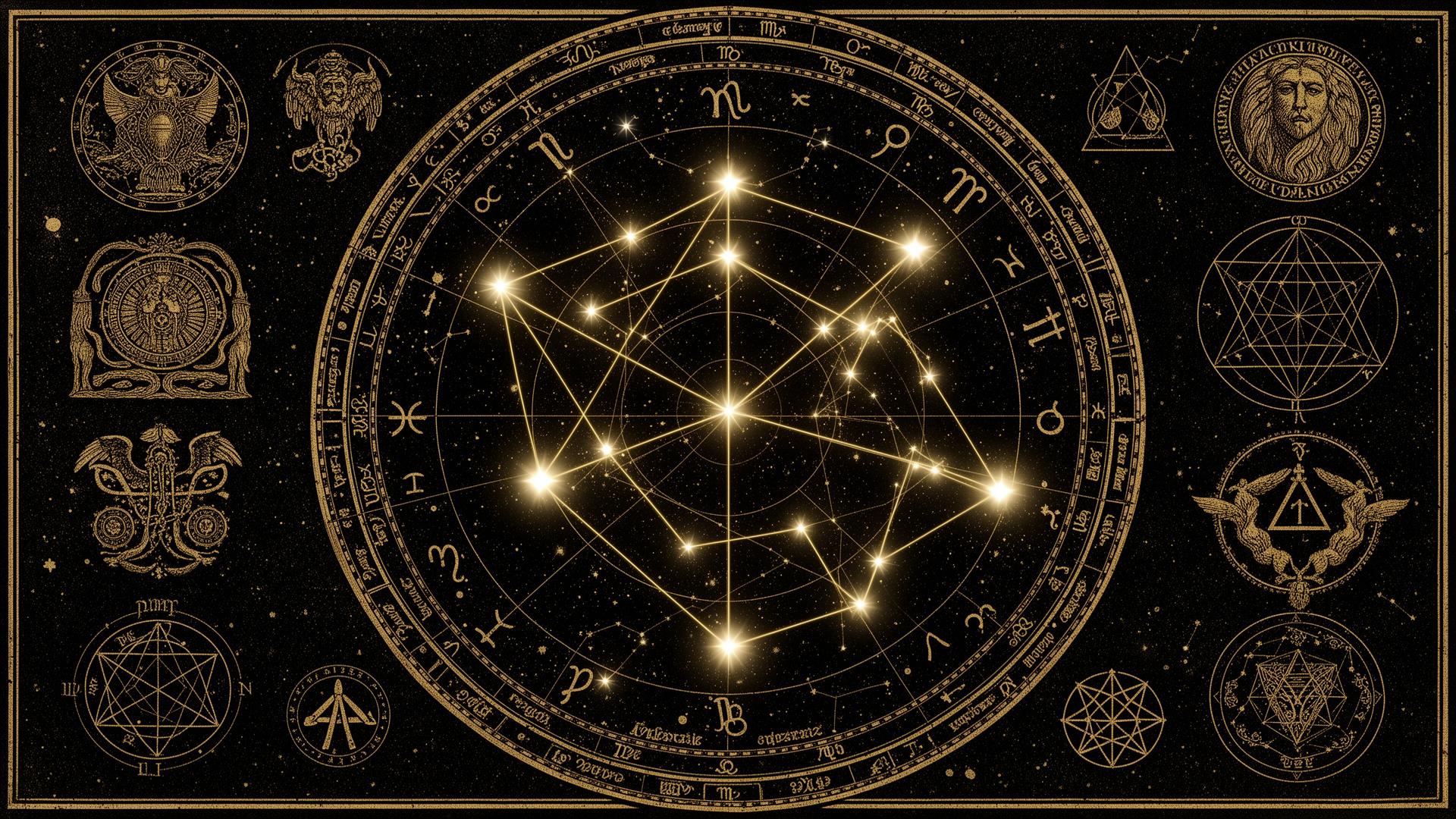 Antique celestial chart with golden constellations